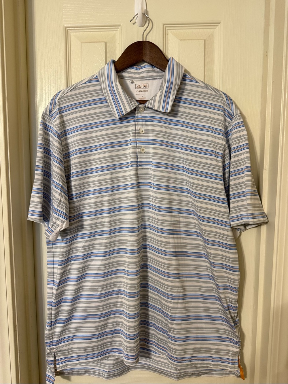 adidas Men's Striped Polo - Light Blue, Gray & White